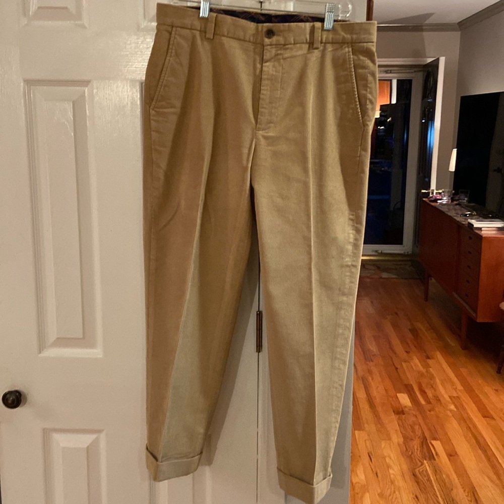 Brooks Brothers tan flat front corduroy, 33/32